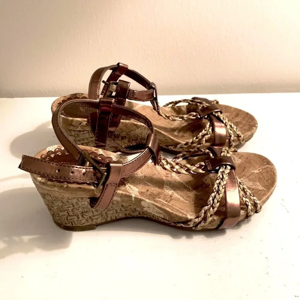 Kenneth Cole Reaction | Girls My Swirl Bronze Braided Strappy Cork Wedge Sandals
